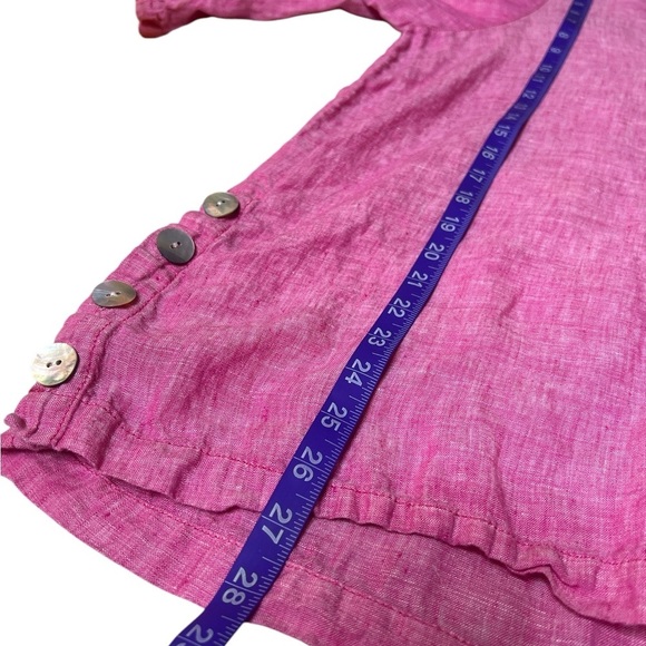 SIGRID OLSEN 100% Linen Pink Valentines Day Shell Button Popover V Neck Blouse - Picture 8 of 12